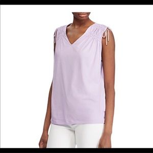 Ralph Lauren Plus Cotton Lilac Tank Top Sleeveless Ruched Drawstring Shoulders
